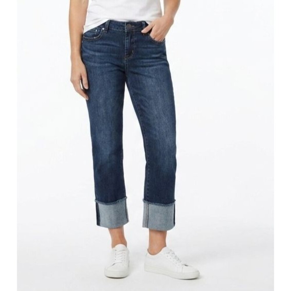 1822 Denim Taylor Wide Cuff Crop Jeans Womens Size 10 Dark Wash Stretch Cropped